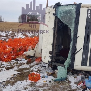 Под Канском обочину дороги засыпало мандаринами после страшной аварии с тремя грузовиками