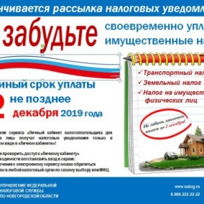2 декабря 2019 года истекает срок уплаты имущественных налогов за 2018 год