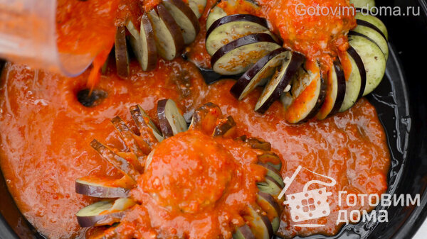 Баклажаны "Серпантин" с мясными тефтельками из фарша